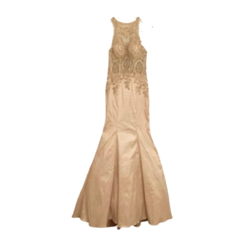 Champagne Sequined Gown Morilee By Madeline Gardner - Size 2 - Picture 2 of 16